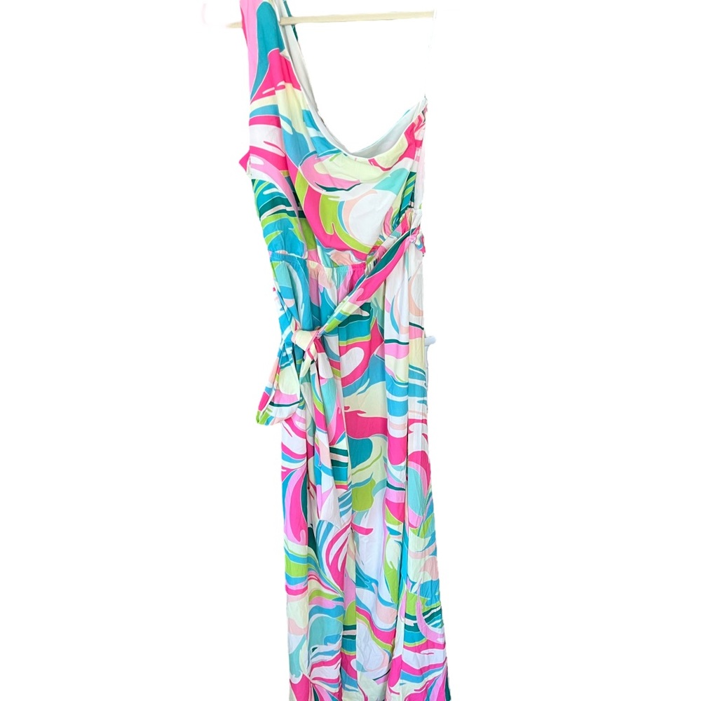 Perfectly Priscilla Jumpsuit sz3X Off Shoulder Wide leg vibrant colors